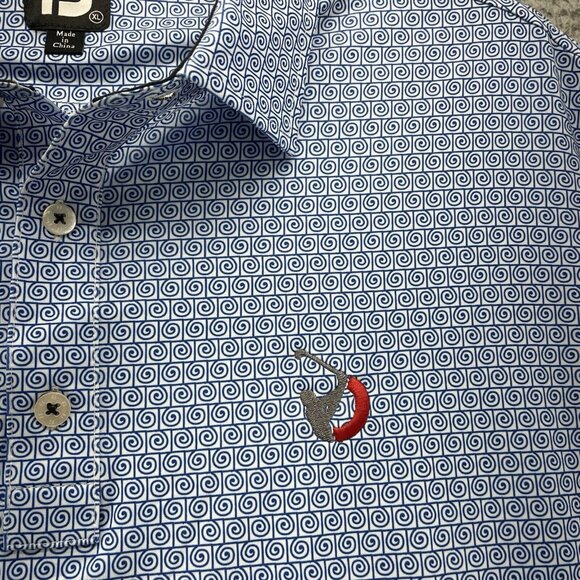Footjoy FJ Swirl Print Polo Shirt Mens XL Blue Short Sleeve Golf Performance - Picture 6 of 12